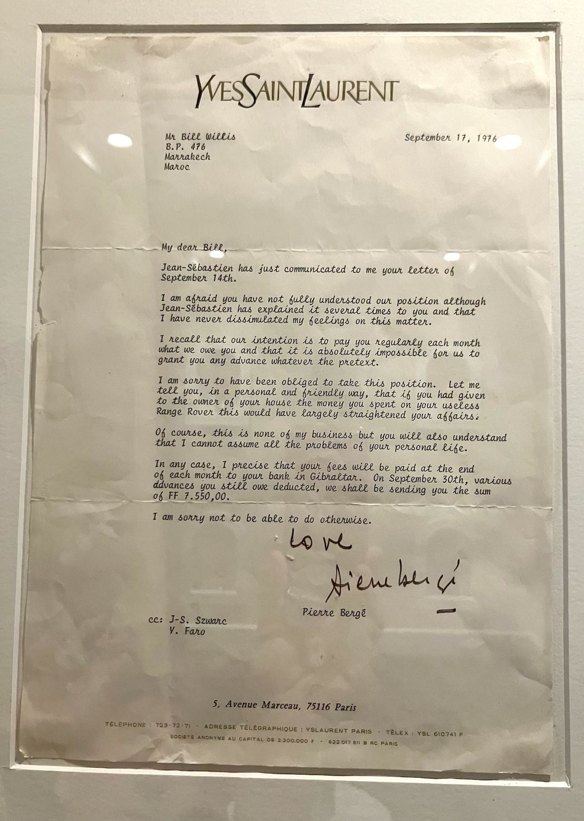  Rejection letter from Yves Saint Laurent