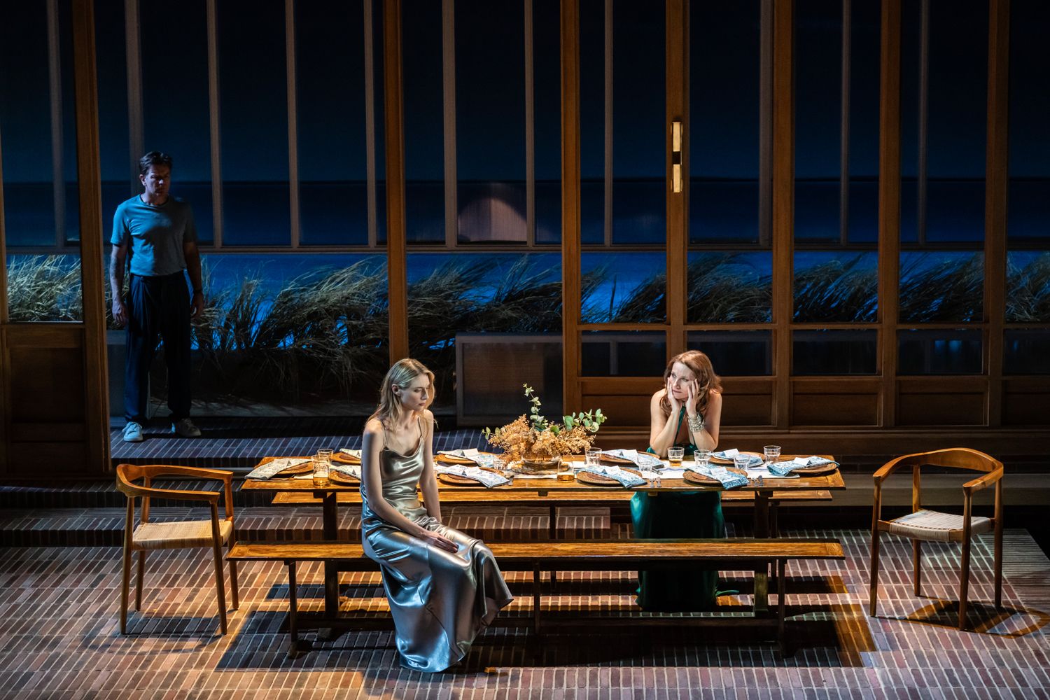 My Master Builder, Ewan McGregor (Henry Solness), Elizabeth Debicki (Mathilde), Kate Fleetwood (Elena Solness). photo by Johan Persson