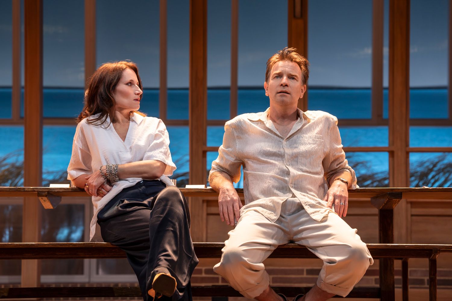 My Master Builder, Ewan McGregor (Henry Solness), Elizabeth Debicki (Mathilde). photo by Johan Persson