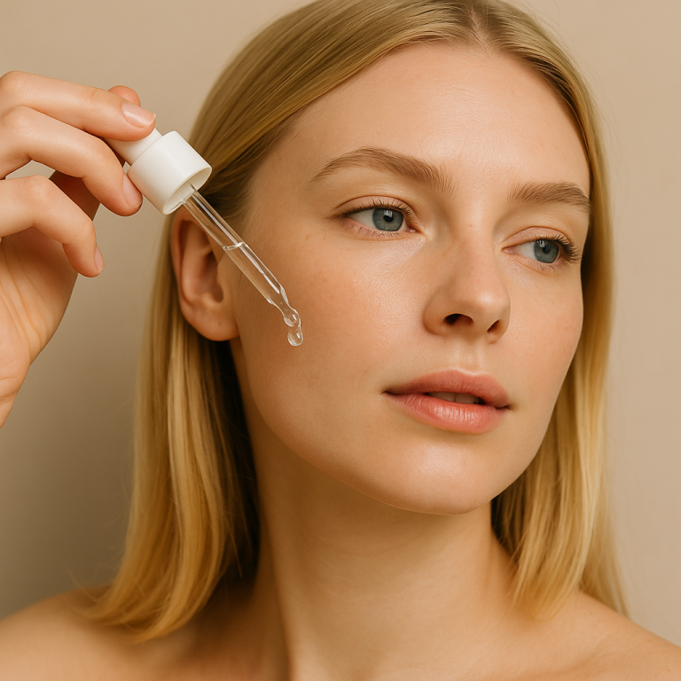 woman applying hydrating serum on her face