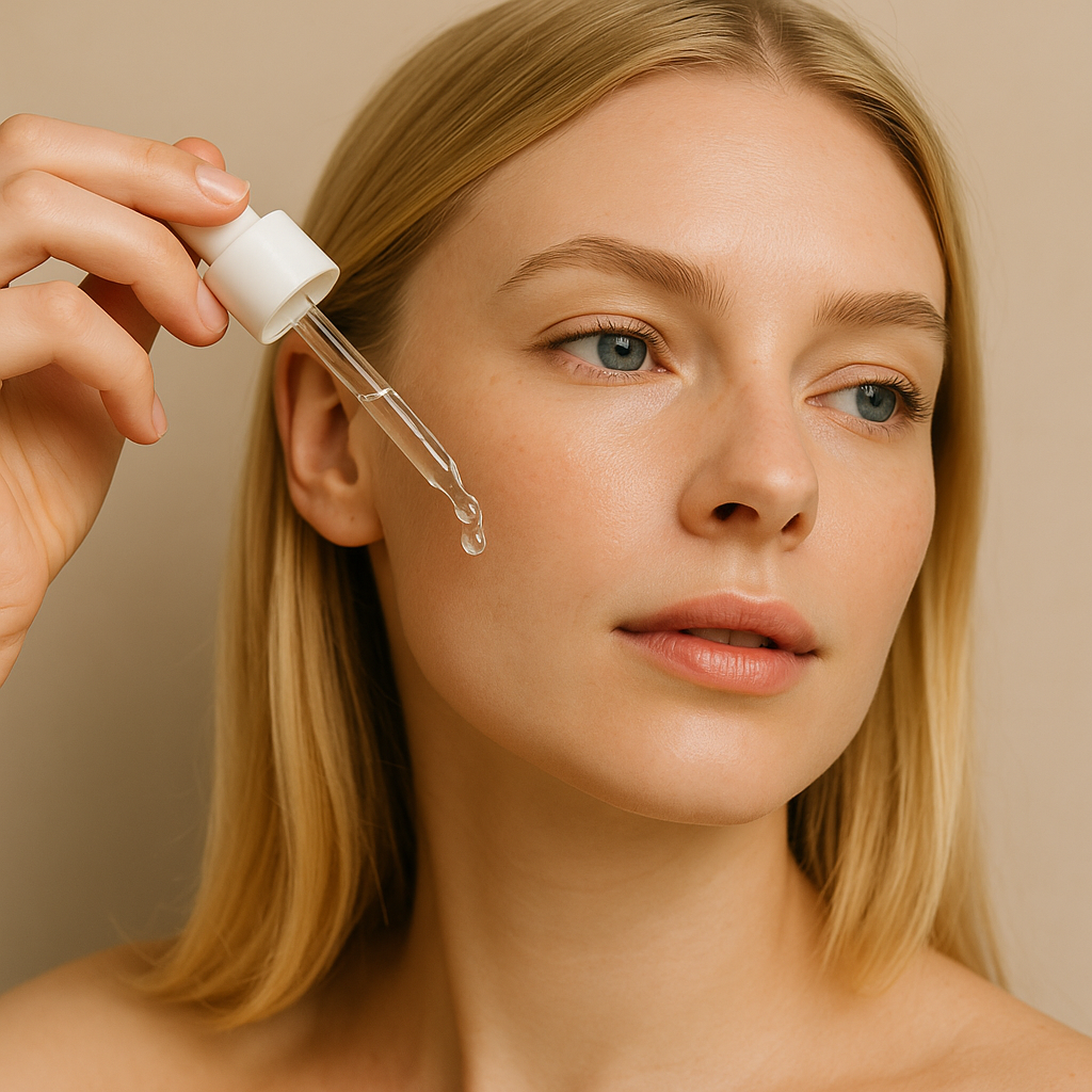 woman applying hydrating serum on her face
