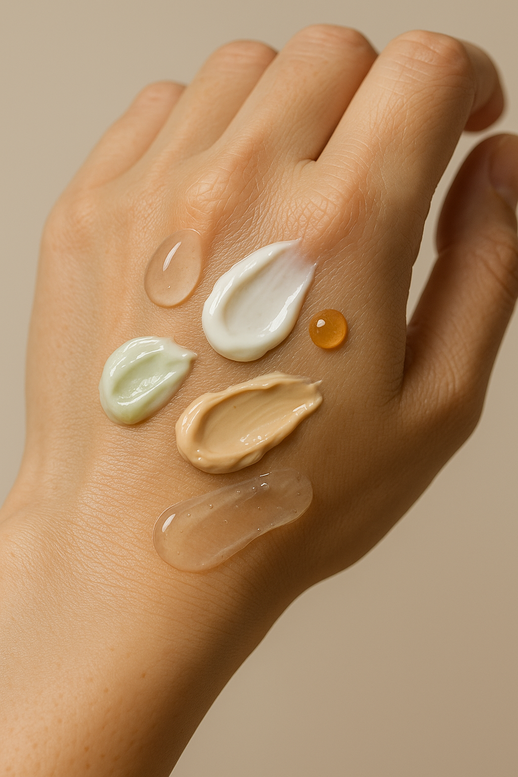 smears of differnt creams, serums and drops