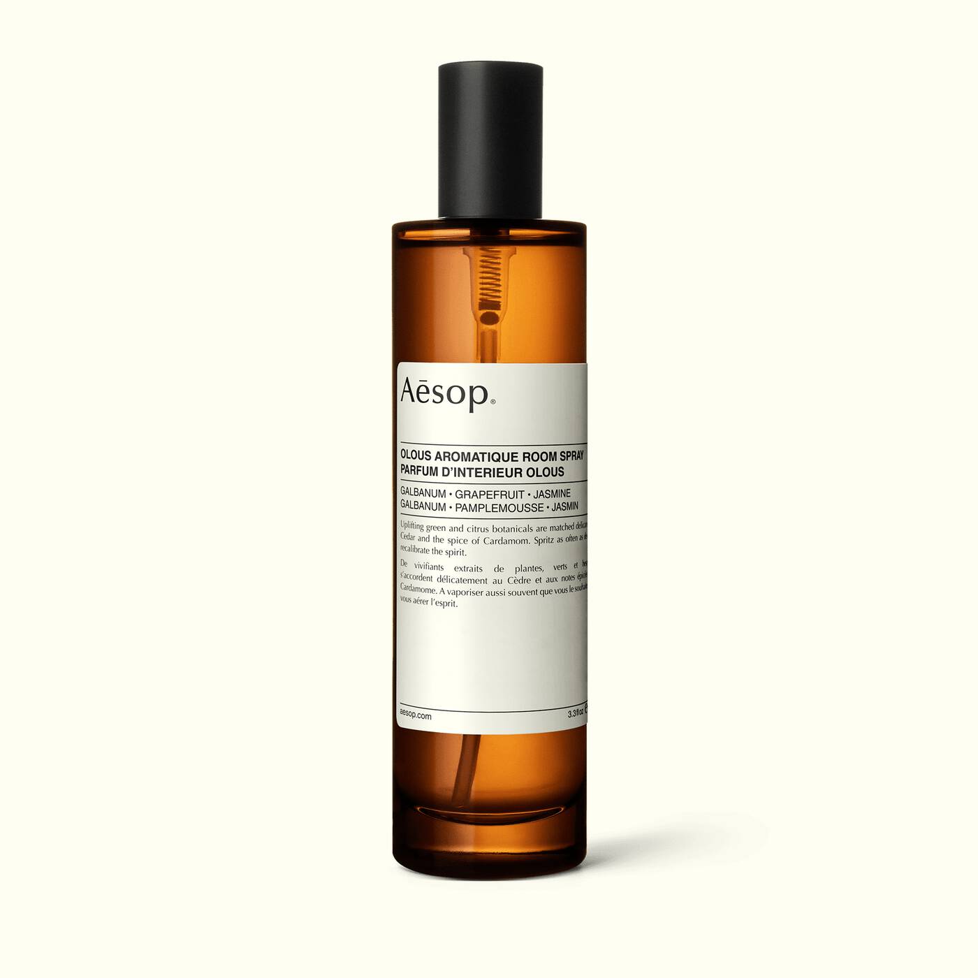Aesop Olous Aromatique Room Spray in an amber glass bottle
