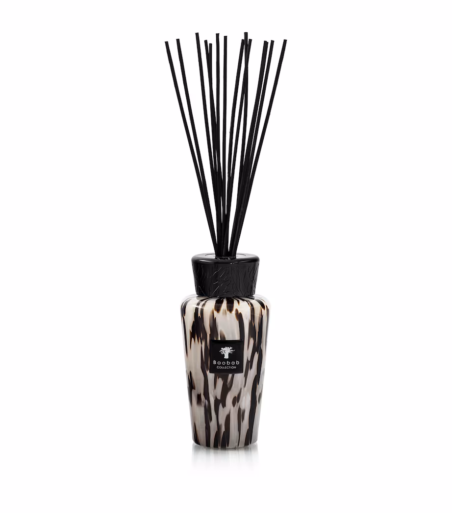 Baobab Collection Pearls Black reed diffuser in black and platinum glass