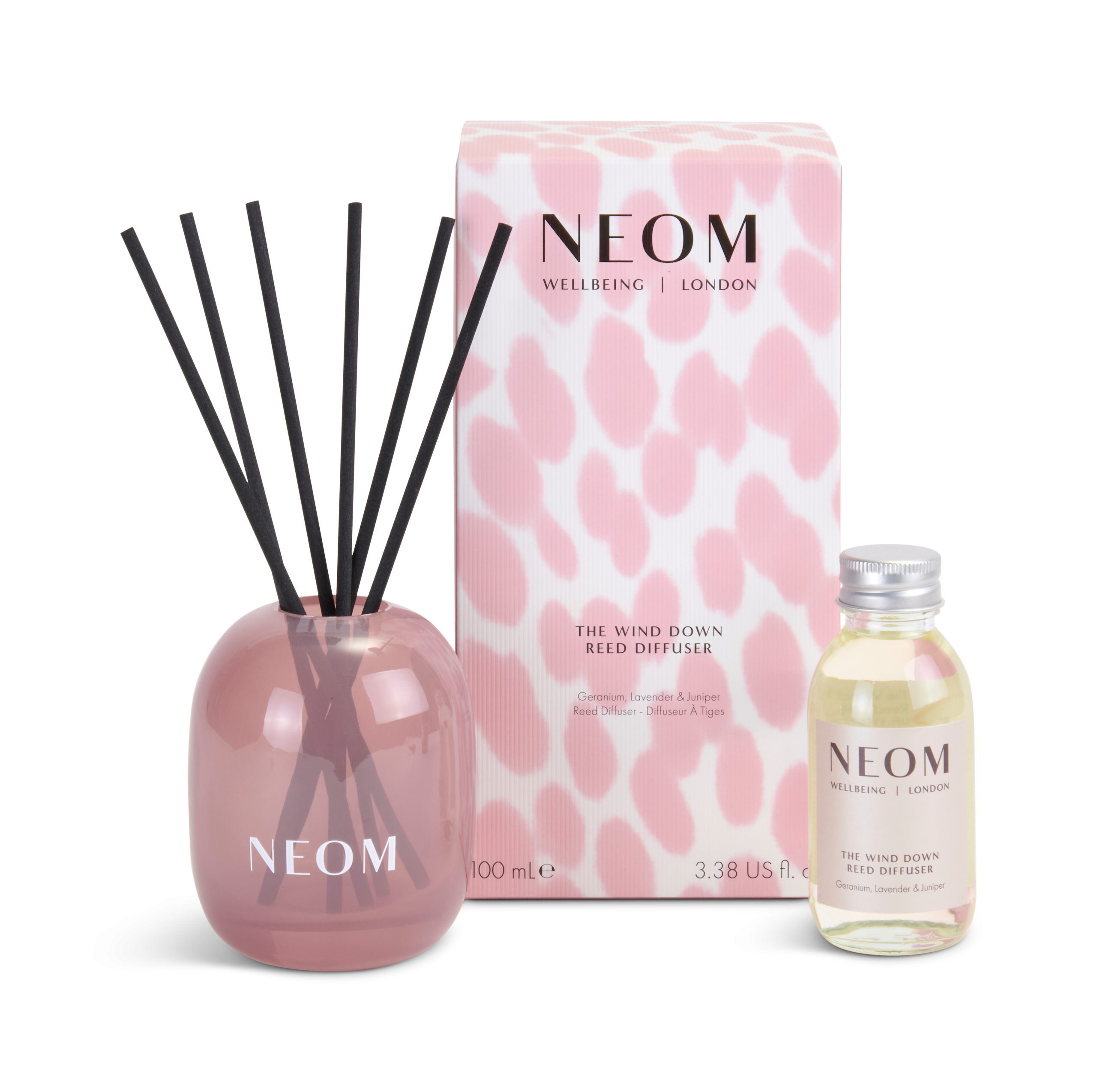 NEOM The Wind Down Reed Diffuser with its box